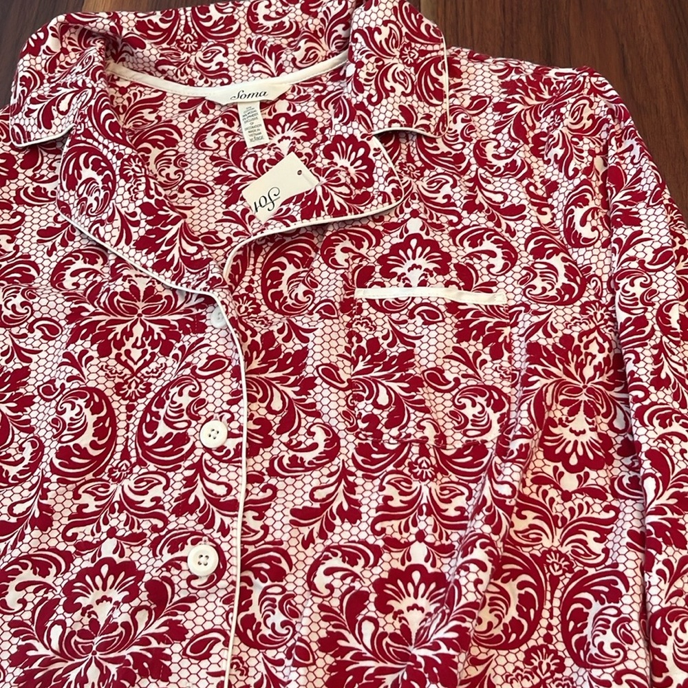 Soma Red and White Floral Pajama Top - Picture 4 of 4